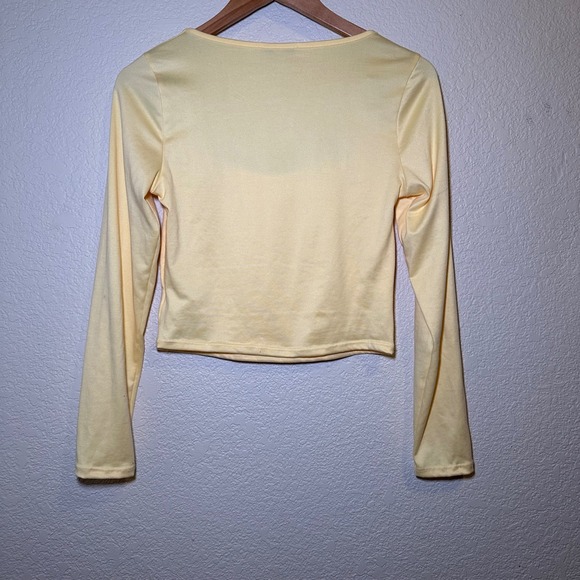 Sincerly Jules Womens M Cropped Long Sleeve Square Neck Bright Yellow Spring - Picture 5 of 5